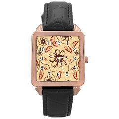 Folk Flowers Print Floral Pattern Ethnic Art Rose Gold Leather Watch  by Eskimos