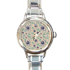 Folk Flowers Print Floral Pattern Ethnic Art Round Italian Charm Watch by Eskimos