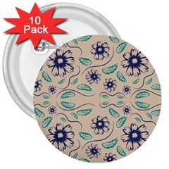 Folk Flowers Print Floral Pattern Ethnic Art 3  Buttons (10 Pack)  by Eskimos