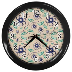 Folk Flowers Print Floral Pattern Ethnic Art Wall Clock (black) by Eskimos