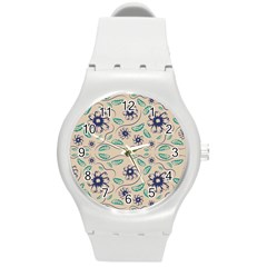 Folk Flowers Print Floral Pattern Ethnic Art Round Plastic Sport Watch (m) by Eskimos