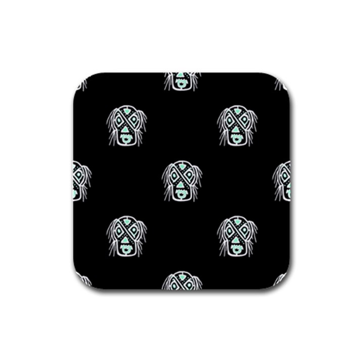 Tibal Mask Motif Drawing Pattern Rubber Square Coaster (4 pack)