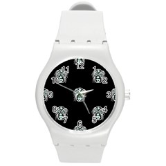 Tibal Mask Motif Drawing Pattern Round Plastic Sport Watch (M)