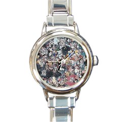 Multicolored Debris Texture Print Round Italian Charm Watch by dflcprintsclothing