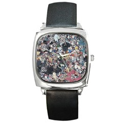 Multicolored Debris Texture Print Square Metal Watch by dflcprintsclothing