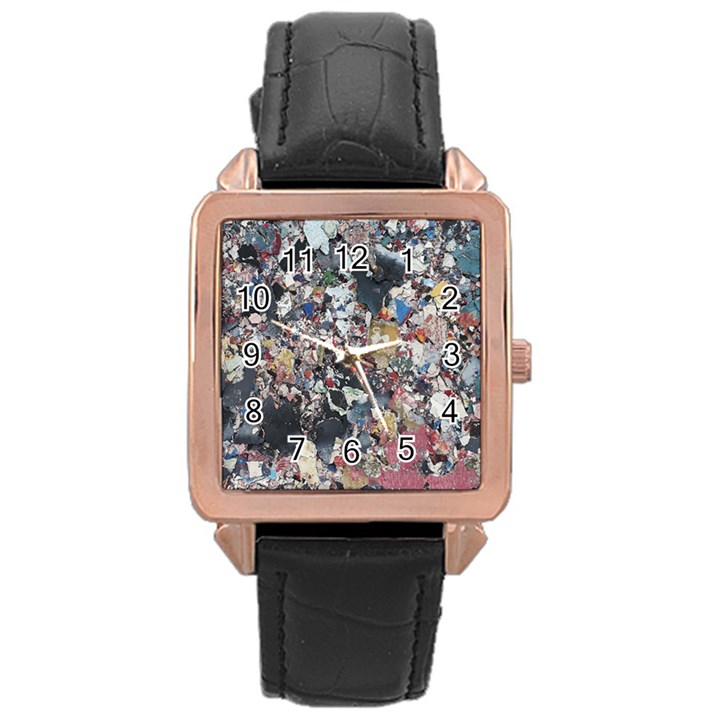 Multicolored Debris Texture Print Rose Gold Leather Watch 