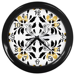 Folk Flowers Print Floral Pattern Ethnic Art Wall Clock (black) by Eskimos