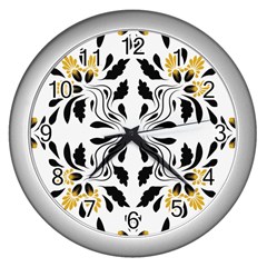 Folk Flowers Print Floral Pattern Ethnic Art Wall Clock (silver) by Eskimos