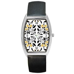 Folk Flowers Print Floral Pattern Ethnic Art Barrel Style Metal Watch by Eskimos