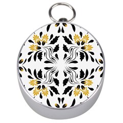 Folk Flowers Print Floral Pattern Ethnic Art Silver Compasses by Eskimos