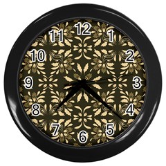 Folk Flowers Print Floral Pattern Ethnic Art Wall Clock (black) by Eskimos