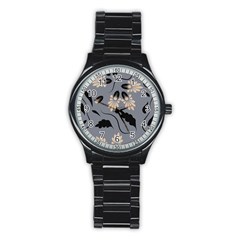 Folk Flowers Print Floral Pattern Ethnic Art Stainless Steel Round Watch by Eskimos