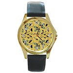 Folk flowers print Floral pattern Ethnic art Round Gold Metal Watch Front