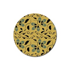 Folk Flowers Print Floral Pattern Ethnic Art Rubber Round Coaster (4 Pack) by Eskimos