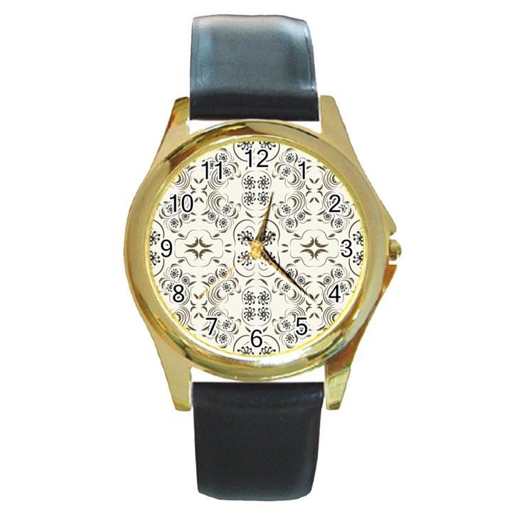 Folk flowers print Floral pattern Ethnic art Round Gold Metal Watch