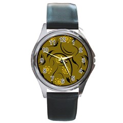 Folk Flowers Print Floral Pattern Ethnic Art Round Metal Watch by Eskimos