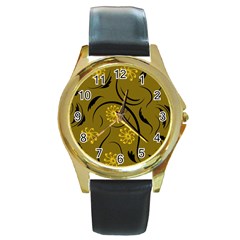 Folk Flowers Print Floral Pattern Ethnic Art Round Gold Metal Watch by Eskimos