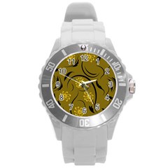 Folk Flowers Print Floral Pattern Ethnic Art Round Plastic Sport Watch (l) by Eskimos