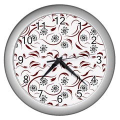 Folk Flowers Print Floral Pattern Ethnic Art Wall Clock (silver)