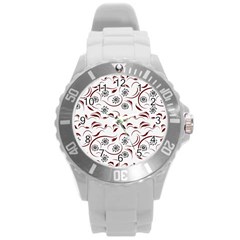 Folk Flowers Print Floral Pattern Ethnic Art Round Plastic Sport Watch (l) by Eskimos