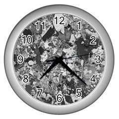 Black And White Debris Texture Print Wall Clock (silver)