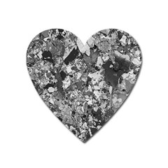 Black And White Debris Texture Print Heart Magnet by dflcprintsclothing