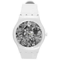 Black And White Debris Texture Print Round Plastic Sport Watch (m) by dflcprintsclothing