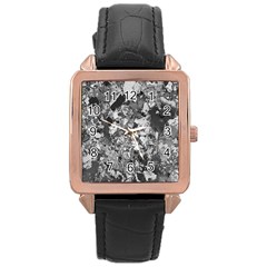 Black And White Debris Texture Print Rose Gold Leather Watch  by dflcprintsclothing