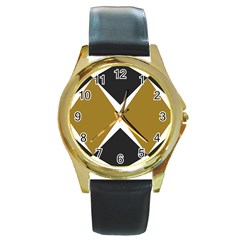 Abstract Pattern Geometric Backgrounds   Round Gold Metal Watch by Eskimos