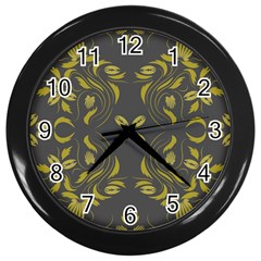 Folk flowers print Floral pattern Ethnic art Wall Clock (Black)