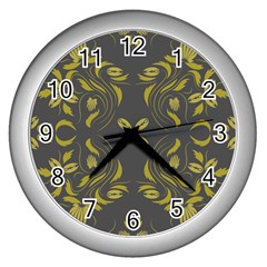 Folk flowers print Floral pattern Ethnic art Wall Clock (Silver)