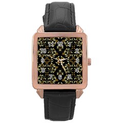 Folk flowers print Floral pattern Ethnic art Rose Gold Leather Watch 