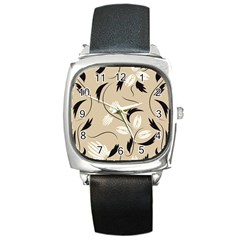 Folk Flowers Print Floral Pattern Ethnic Art Square Metal Watch by Eskimos