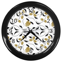 Folk Flowers Print Floral Pattern Ethnic Art Wall Clock (black) by Eskimos