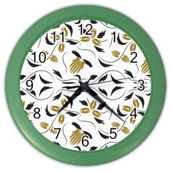 Folk Flowers Print Floral Pattern Ethnic Art Color Wall Clock by Eskimos