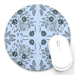 Folk Flowers Print Floral Pattern Ethnic Art Round Mousepads by Eskimos