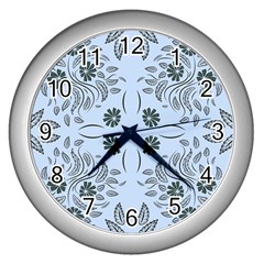 Folk Flowers Print Floral Pattern Ethnic Art Wall Clock (silver) by Eskimos