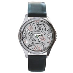 Folk Flowers Print Floral Pattern Ethnic Art Round Metal Watch by Eskimos