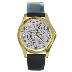 Folk Flowers Print Floral Pattern Ethnic Art Round Gold Metal Watch by Eskimos