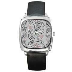 Folk Flowers Print Floral Pattern Ethnic Art Square Metal Watch by Eskimos