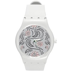 Folk Flowers Print Floral Pattern Ethnic Art Round Plastic Sport Watch (m) by Eskimos