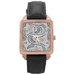 Folk Flowers Print Floral Pattern Ethnic Art Rose Gold Leather Watch  by Eskimos