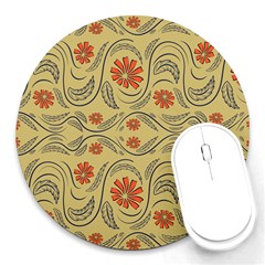 Folk Flowers Print Floral Pattern Ethnic Art Round Mousepads by Eskimos