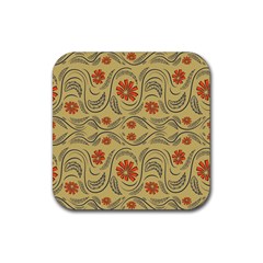 Folk Flowers Print Floral Pattern Ethnic Art Rubber Coaster (square) by Eskimos