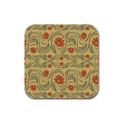 Folk Flowers Print Floral Pattern Ethnic Art Rubber Square Coaster (4 Pack) by Eskimos