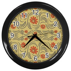 Folk Flowers Print Floral Pattern Ethnic Art Wall Clock (black) by Eskimos