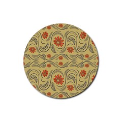 Folk Flowers Print Floral Pattern Ethnic Art Rubber Round Coaster (4 Pack) by Eskimos