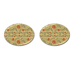 Folk Flowers Print Floral Pattern Ethnic Art Cufflinks (oval) by Eskimos