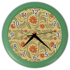 Folk Flowers Print Floral Pattern Ethnic Art Color Wall Clock by Eskimos