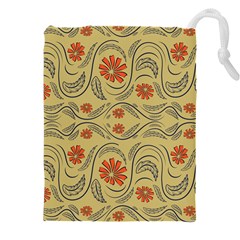 Folk Flowers Print Floral Pattern Ethnic Art Drawstring Pouch (5xl) by Eskimos